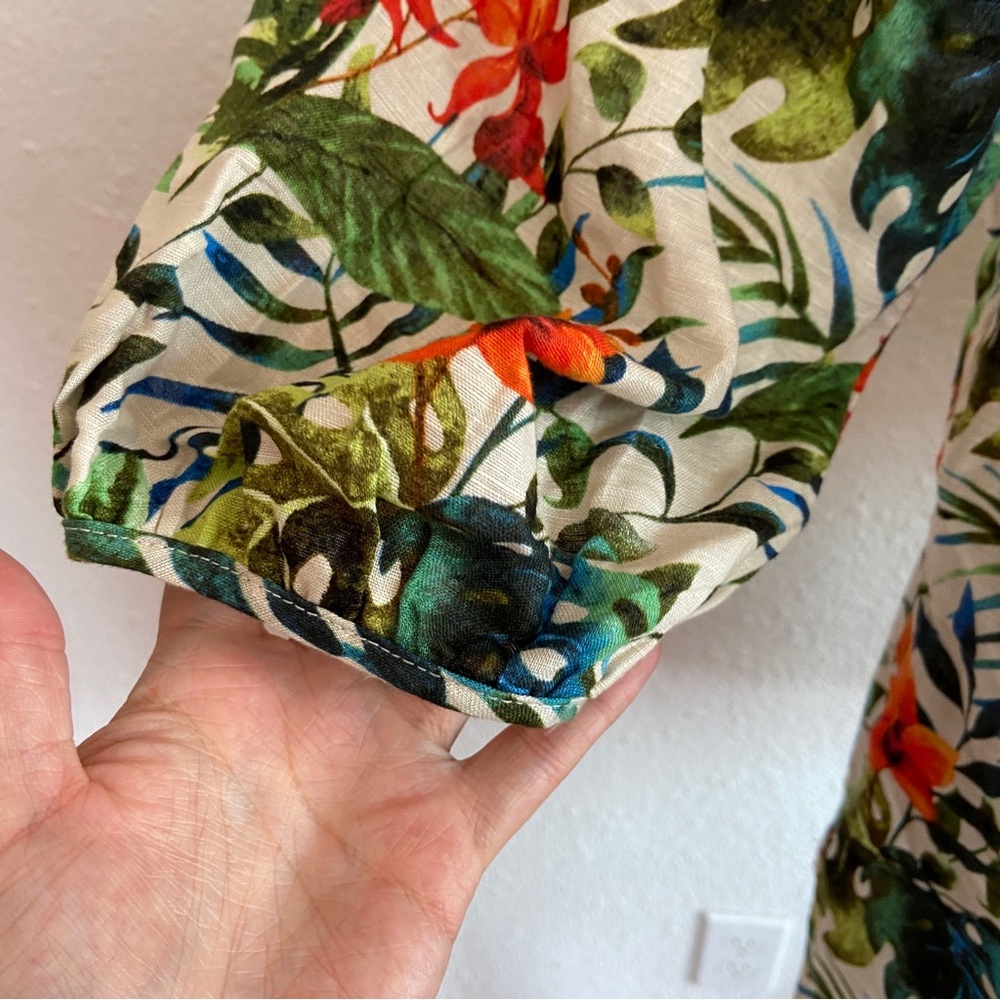 Tropical Floral Linen 3/4 Sleeve Blouse - Picture 4 of 5
